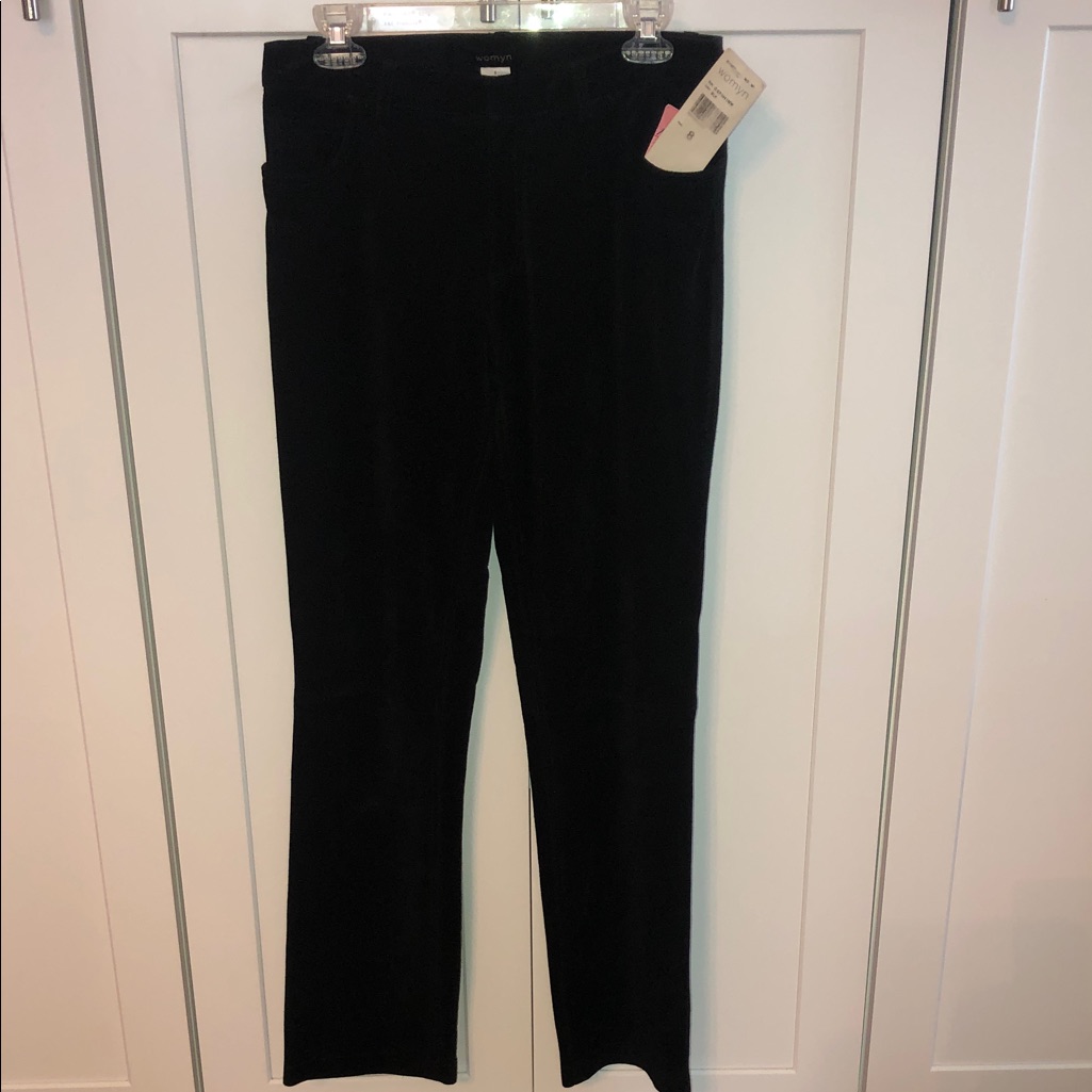 Womyn Elegant Black Suede Leather Fully Lined Straight Leg Pants Size 8 Nwt